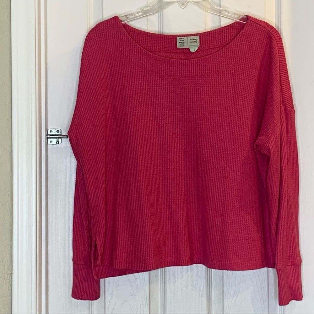Anthropologie Saturday Sunday Cropped waffle kit top Size XL Pink